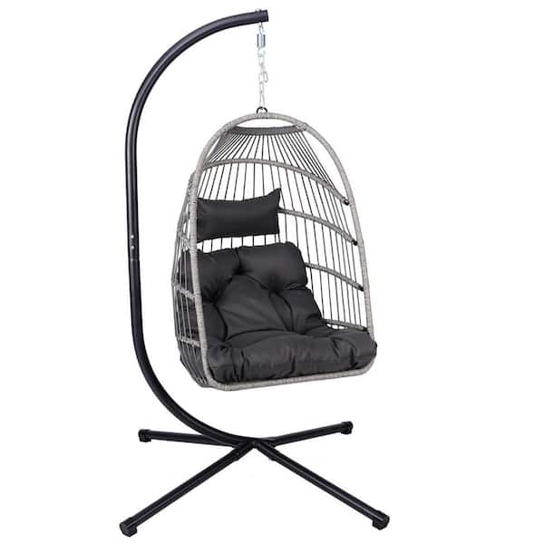 55 in. x 78 in. Outdoor Metal Gray Waterproof Cushioned Swing Egg Chair