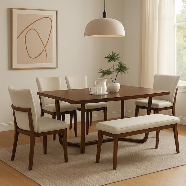 Lere Antique Brown and Noble Platinum Beige Fabric Dining Side Chair Set of 2