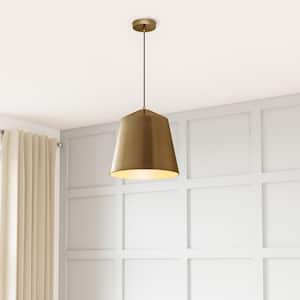 12.5 in. 1-Light Brass Industrial Farmhouse Oversized Pendant Light Fixture with Metal Shade