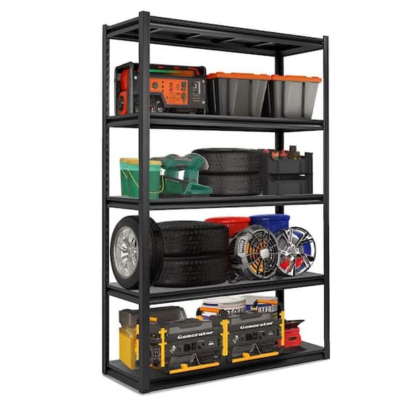 5-Tiers Heavy Duty Metal Adjustable Garage Storage Shelving Unit in Black (47.2 in. W x 72 in. H x 17.7 in. D)