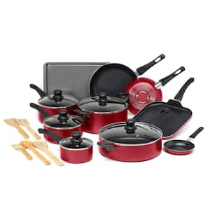 Easy Clean 12-Piece Nonstick Aluminum Dishwasher Safe Cookware Set in Red