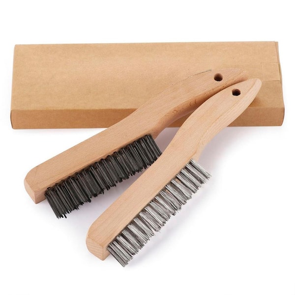 KIWDZFU 10 in. Heavy Duty Stainless Steel and Carbon Steel Wire Brushes for Rust and Weld Cleaning with Beechwood Handle 2-Pack