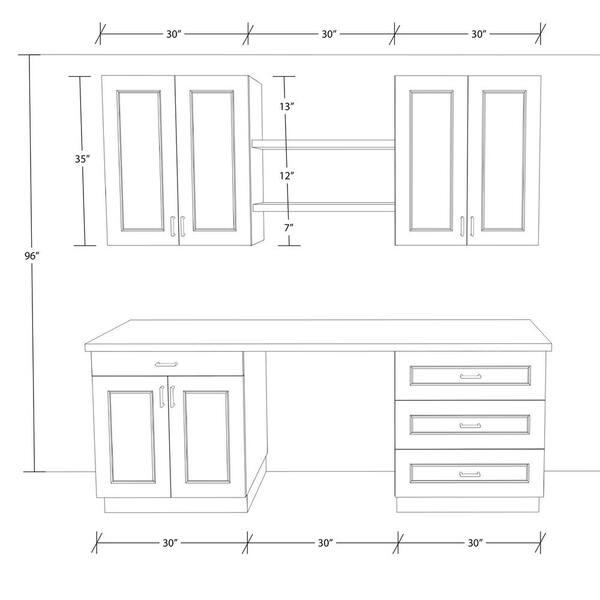 J COLLECTION Alton 90 in. W x 89.5 in. H x 24 in. D Painted Bright White in Shaker Assembled Base Office Cabinet Bundle