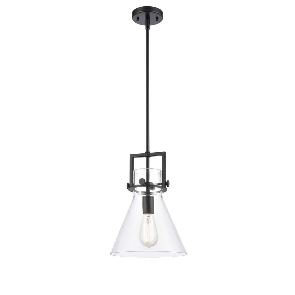 Newton Cone 100-Watt 1 Light Matte Black Shaded Pendant Light with Clear glass Clear Glass Shade price history on PriceWatchPro
