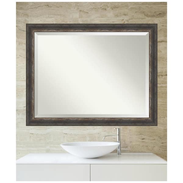 Medium Rectangle Bark Rustic Char Beveled Glass Casual Mirror (35.25 in. H x 45.25 in. W)