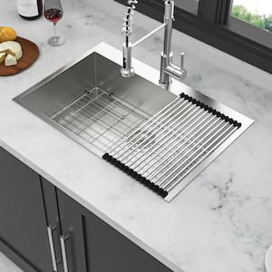 33 in. Drop-In Single Bowl 18-Gauge Brushed Nickel Stainless Steel Kitchen Sink with Bottom Grids