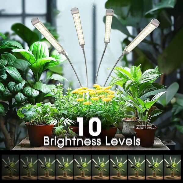 4-Light LED Plant Grow Light with Clamp 3500K Full Spectrum 192 LEDs 10-Level Dimming Timer Indoor Plant Growing Lamp