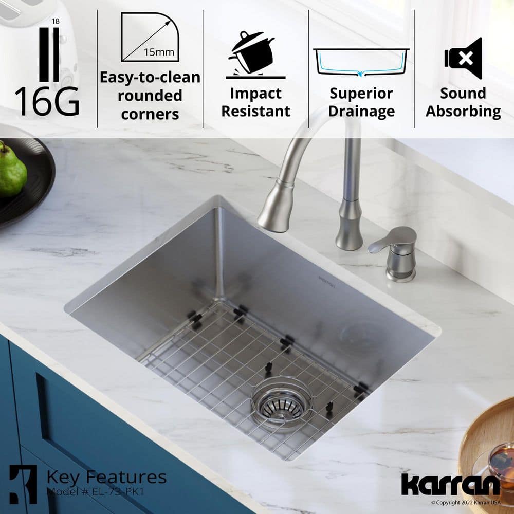 Elite 23" Stainless Steel Single Bowl Undermount Kitchen Sink