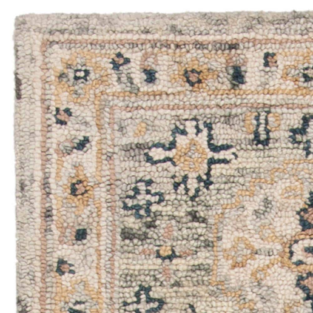 Ivory and Moss Floral Hand-Tufted Wool Runner Rug