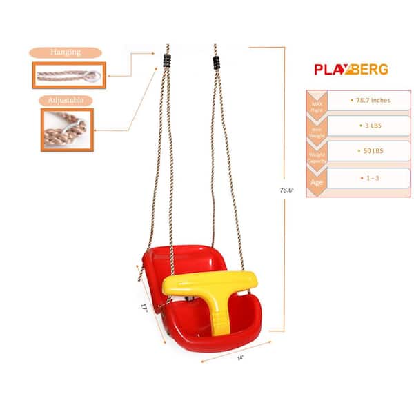 PLAYBERG Red Plastic Baby and Toddler Swing Seat with Hanging Ropes  QI003371 - The Home Depot