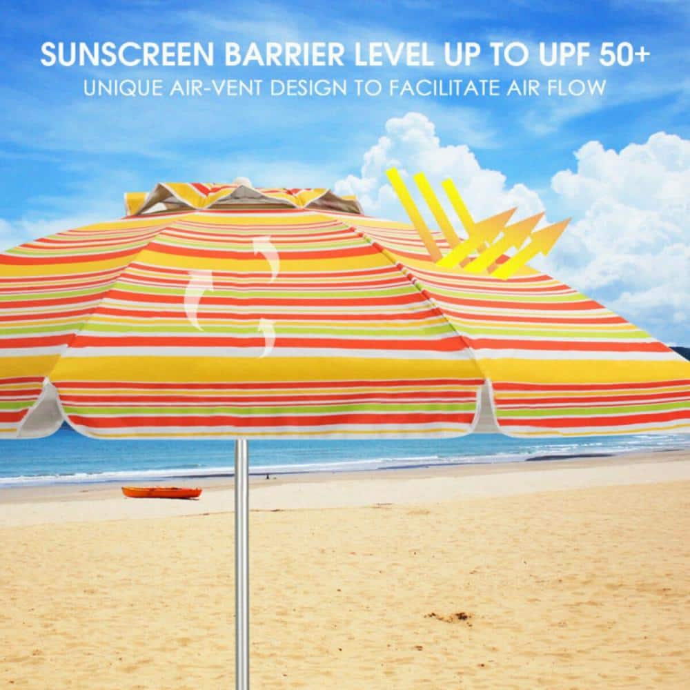 6.5 Feet Orange Striped Beach Umbrella with Fiberglass Ribs