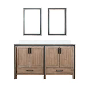 Ziva 60 in W x 22 in D Rustic Barnwood Double Bath Vanity, Cultured Marble Top and 22 in Mirrors