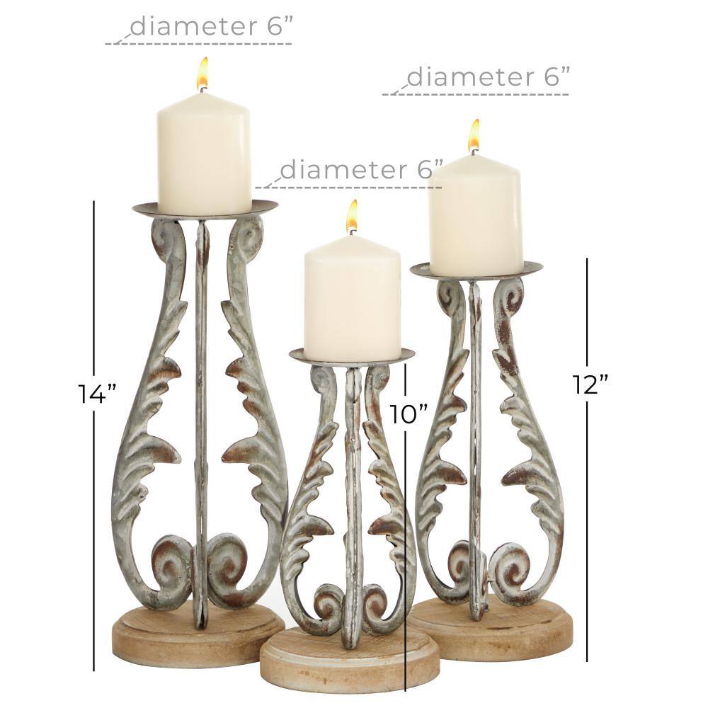 Silver Metal 3-Piece Candle Holder Set with Sturdy Base