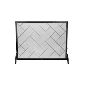 Medium Cross Weave Black Single Panel Fireplace Screen