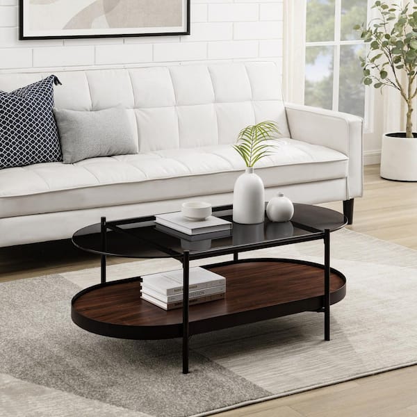 Rounded Wood Slats Oval Coffee Table