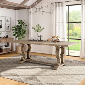 Reina Rustic Natural Tone Wood 90 in. Trestle Extendable Dining Table Seats 8