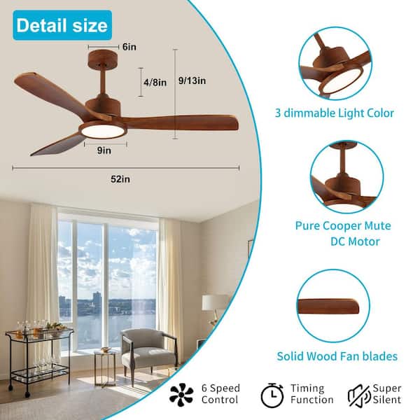 Keazile 52 in. Modern Wood Standard Downrod Mount Ceiling Fan with