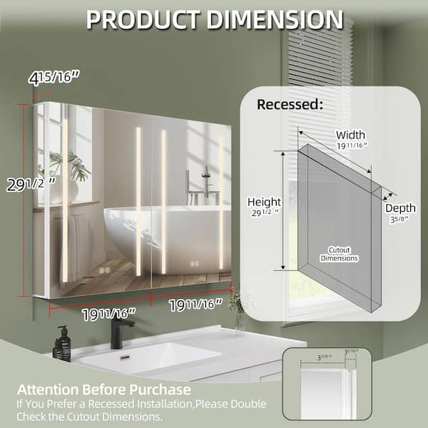 40 in. W x 30 in. H Recessed/Surface Mount Rectangular Aluminum Frameless Medicine Cabinet with Mirrors and LED Lights