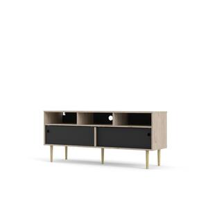 Rome 58.03 in. Jackson Hickory/Black Matte TV Stand with 2-Sliding Doors
