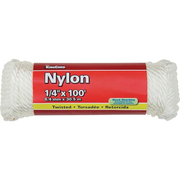KingCord 1/4 in. x 100 ft. White Twisted Nylon Rope - 124 lbs Safe