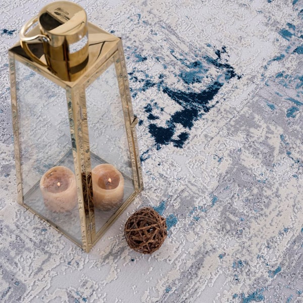 Vogue 2' x 2' (Exact Size: 2'3" x 2') Abstract Indoor Doormat Rug, Blue Cream, Contemporary