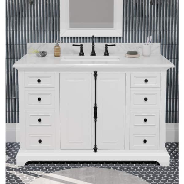 Loda 49 in. Single Sink Freestanding White Bath Vanity with White Marble Top (Assembled)