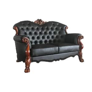 Dresden 44 in. Cherry Oak and PU Solid Leather 2 Seat Loveseat with Button Tufted Backseat