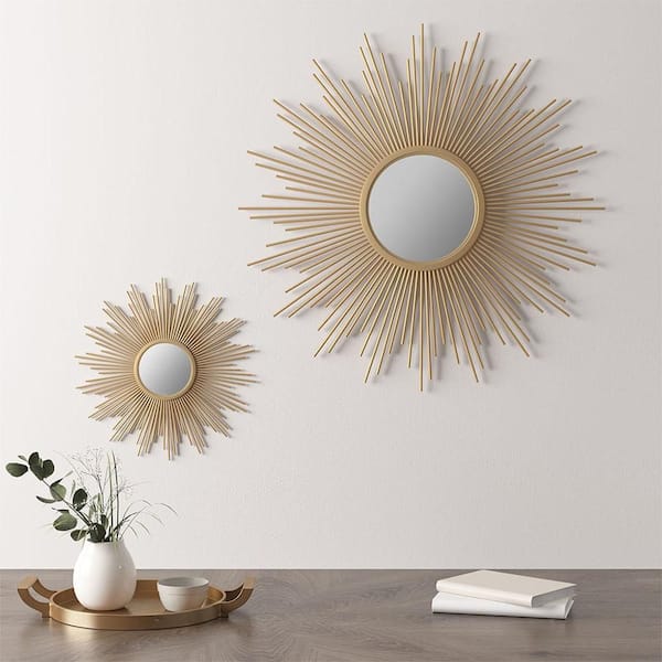 Blisstyle Gold 29.5 in. W x 29.5 in. H Art Deco Sunburst MDF Framed Mirror Wall Mirror Wall Decor Mirror