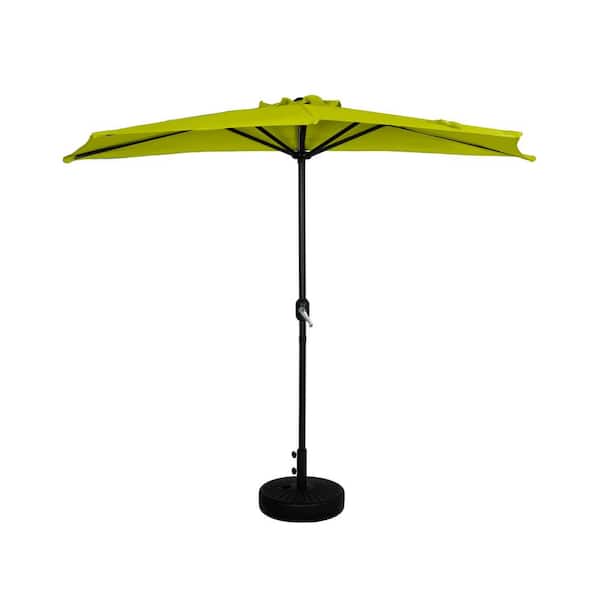 WESTIN OUTDOOR Fiji 9 ft. Market Half Patio Umbrella with Black Round Base in Lime Green