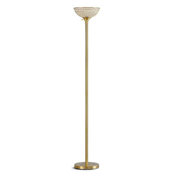 HomeGlam Lucie 71 in. Antique Brass Crystal Shade Torchiere Floor
