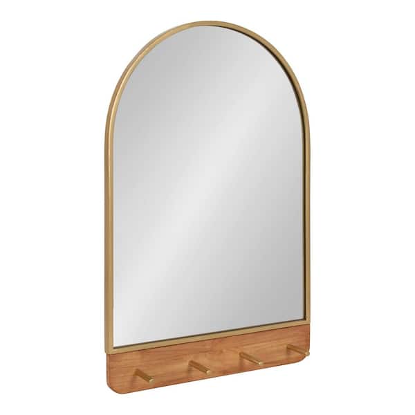 Kate and Laurel - Schuyler 20.00 in. W x 31.00 in. H Natural Arch Mid-Century Framed Decorative Wall Mirror with Hooks