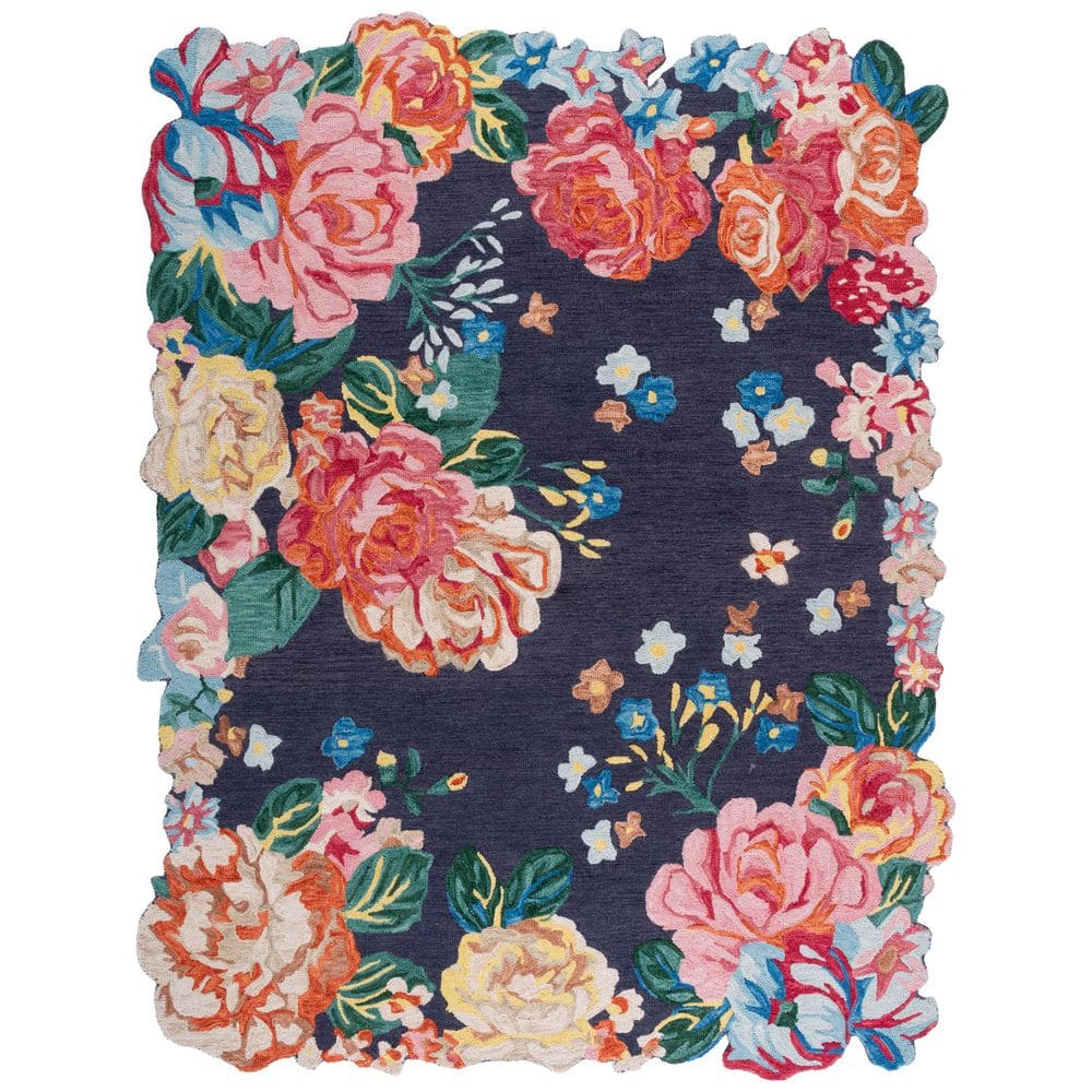 SAFAVIEH Jardin 8 ft. x 10 ft. Navy/Pink Floral Oversized Area Rug