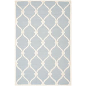 Cambridge Blue/Ivory 6 ft. x 9 ft. Border Knotted Geometric Area Rug