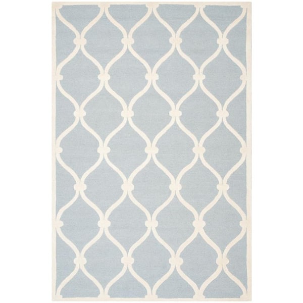 SAFAVIEH Cambridge Blue/Ivory 6 ft. x 9 ft. Border Knotted Geometric Area Rug