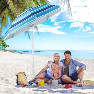 6.5 ft. Patio Sunshade Beach Umbrella with Table Sandbag Portable Tilt Outdoor Navy
