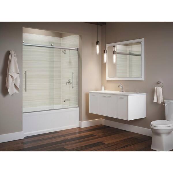 Elmbrook 49.625 in. x 61.5625 in. Frameless Sliding Bathtub Door in Anodized Brushed Nickel