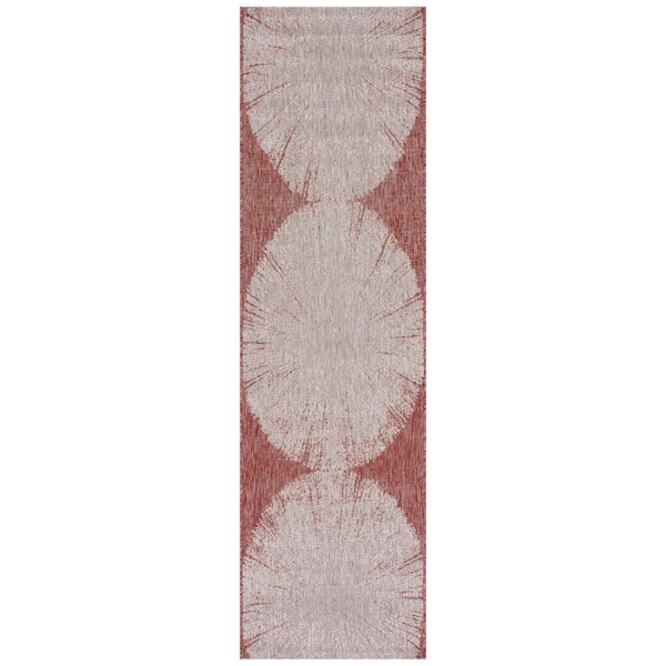 SAFAVIEH Courtyard Beige/Red 2 ft. x 8 ft. Floral Abstract Indoor/Outdoor Runner Rug