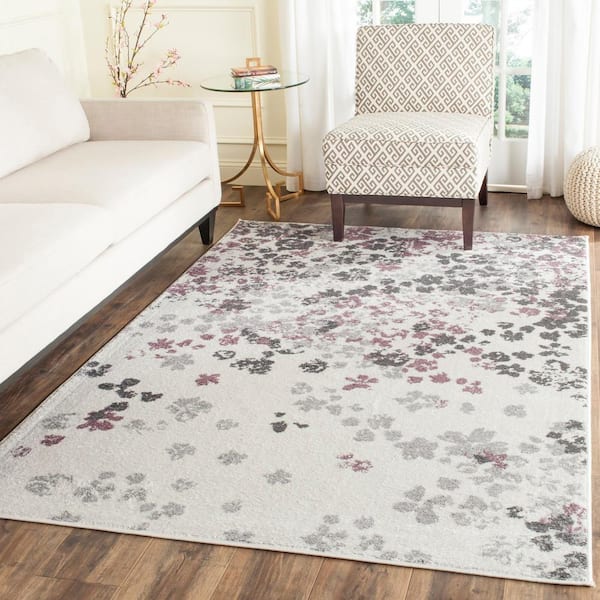 Adirondack Ivory/Purple Doormat 3 ft. x 4 ft. Floral Speckled Area Rug