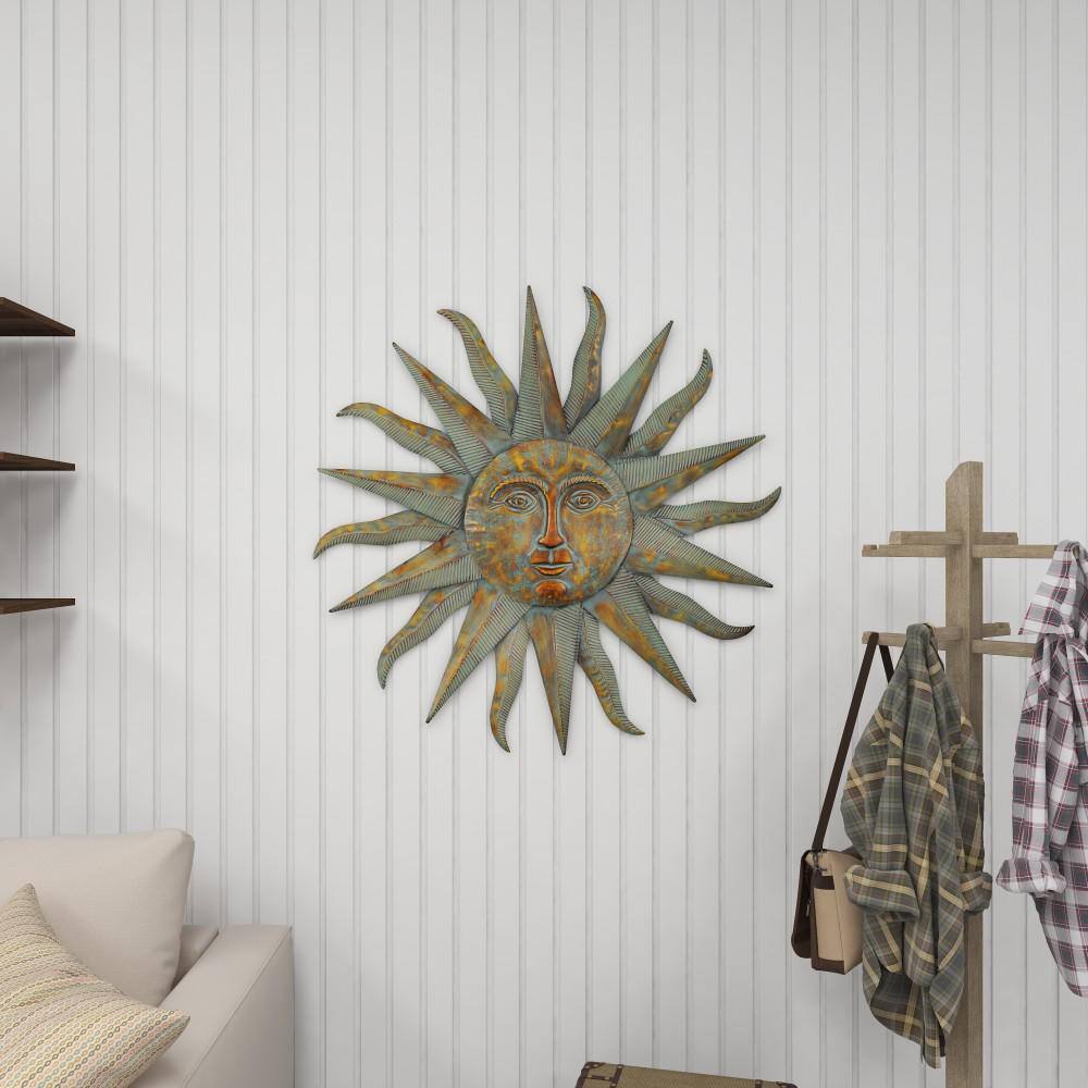 Gold Distressed Metal Sunburst Wall Sculpture