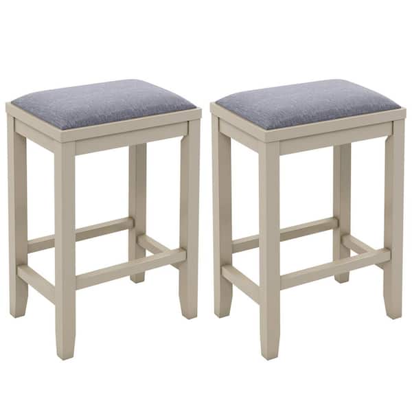Costway 25 in. Griege Upholstered Bar Stools Wooden Counter Height Dining Chairs (Set of 2)