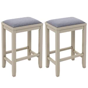 White Upholstered Bar Stools Wooden Counter Height Dining Chairs (Set of 2)