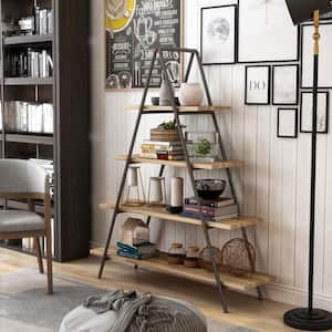 59 in. Bronze Metal 4-Shelf Ladder Bookcase with Open Back