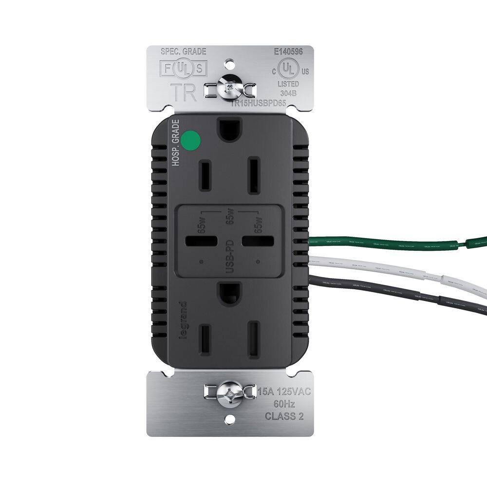 15A Tamper Resistant 65W Hospital Grade Power Delivery USB Type C Duplex Outlet Black price history on PriceWatchPro