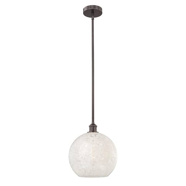 Innovations White Mouchette 100-Watt 1-Light Oil Rubbed Bronze Shaded Mini Pendant Light with Painted Glass Shade