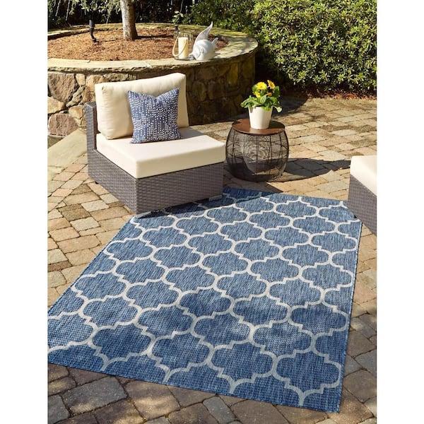 Outdoor Trellis Navy Blue 10 ft. x 14 ft. 1 in. Area Rug