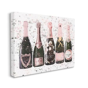 "Chic Pink Rose Bottles Modern Fashion Splash" by Amanda Greenwood Unframed Drink Canvas Wall Art Print 16 in. x 20 in.