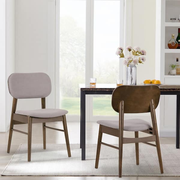 Glamour Home Babette Gray Fabric Dining Chair with Walnut Wood Legs Set of 2