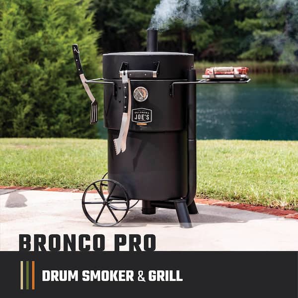 Bronco Pro 21.5 in. Heavy Duty Charcoal Drum Smoker and Grill with 366 sq. in. Cooking Area in Black
