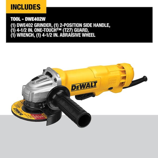 DeWALT® DWE4214 Low Profile Small Electric Angle Grinder, 4-1/2 in Dia  Wheel, 5/8-11 UNC Arbor/Shank, 120 VAC, For Wheel: Quick-Change™,  Black/Yellow, Lock-On Slide Switch