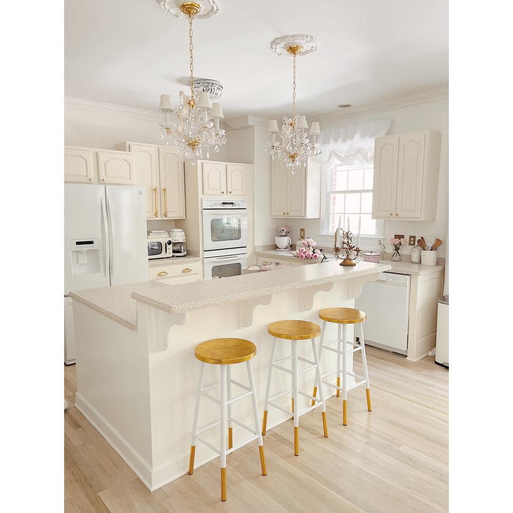 Emery 30" White and Gold Metal Bar Stool